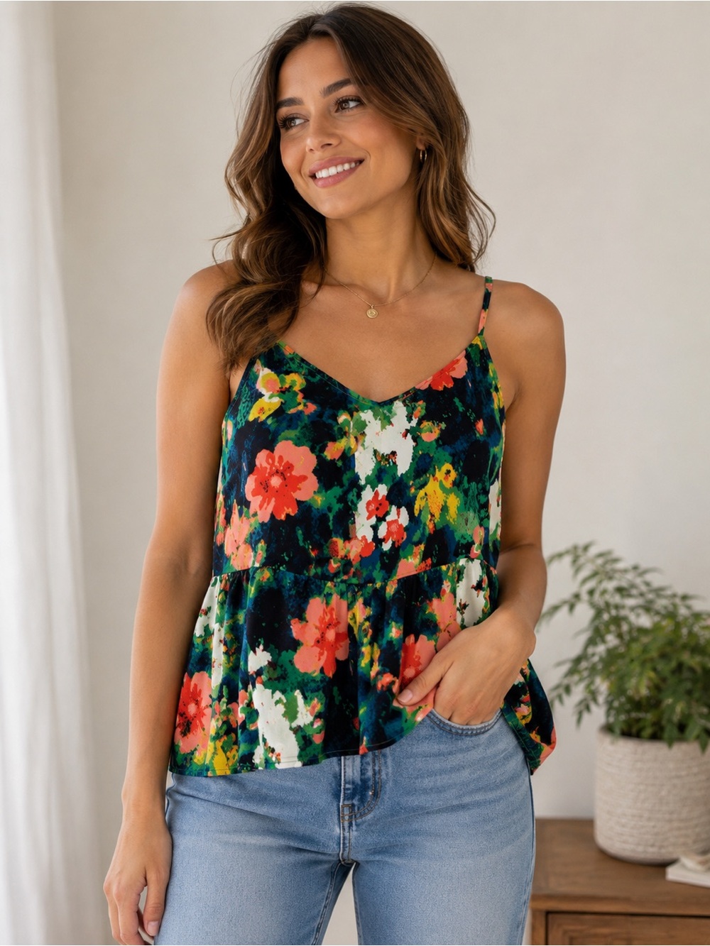 Kimchi Blue Floral Blouse Multicolor Boho Top Size Small